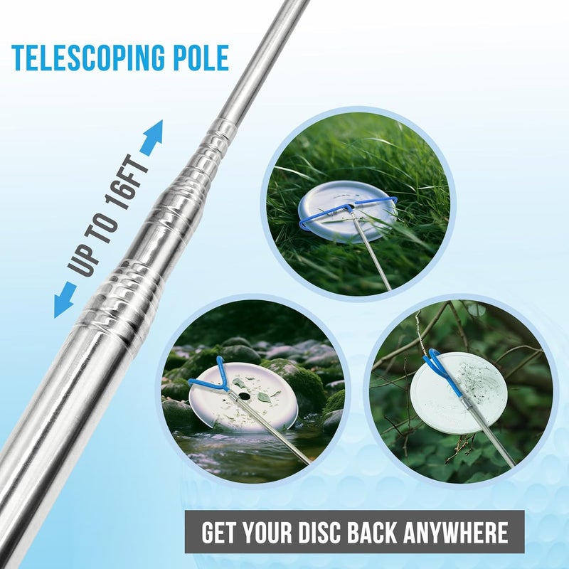 Acebirdie Disc Golf Retriever Pole 16 Feet, Telescopic Discs Retriever with Durable Stainless Steel Frame and Carry Bag - Extendable Golf Accessories Grabber to Retrieve Discs in Water, Trees, Bushes - Image 4